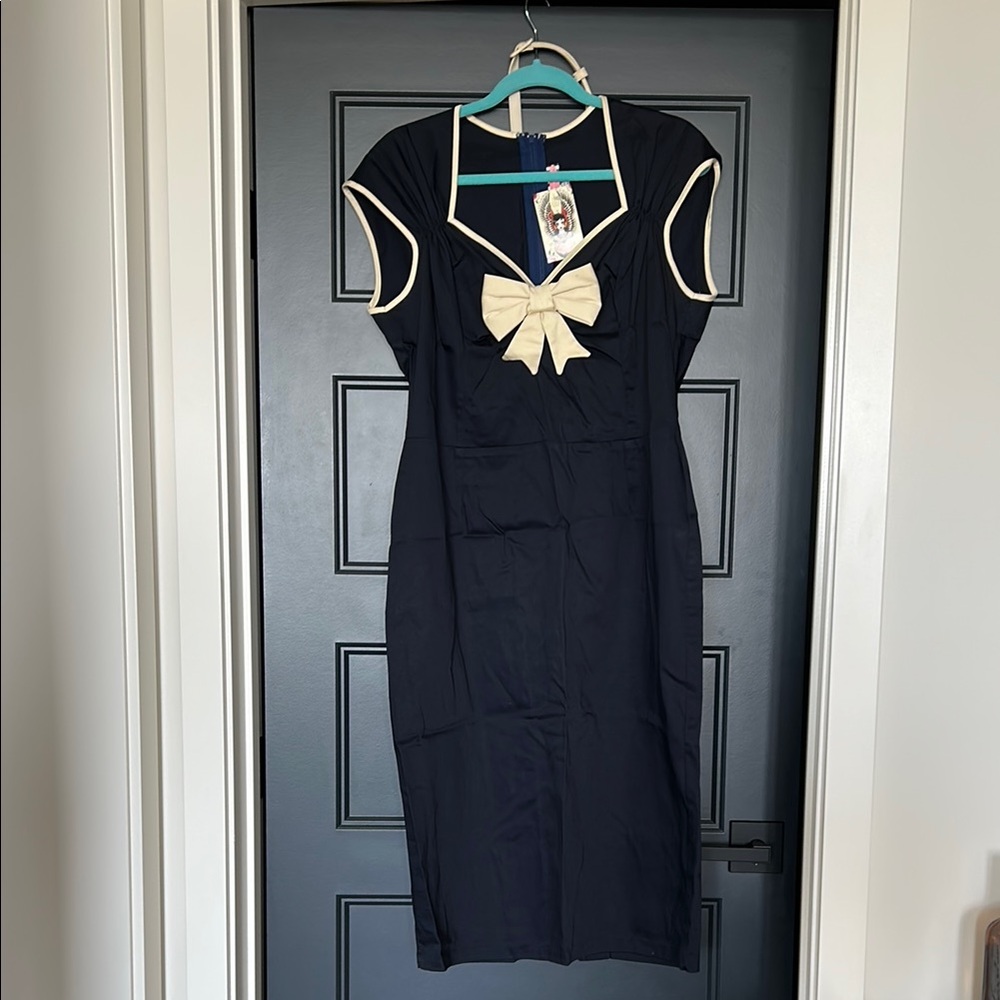 Pinup Couture Navy Natasha Dress with Cream Bow